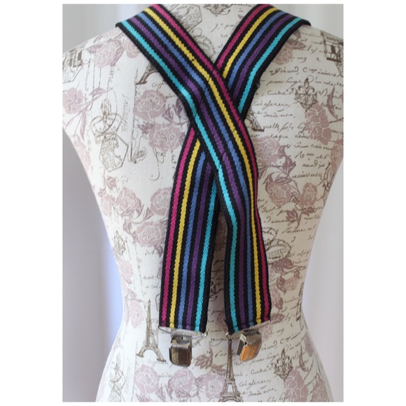 Striped Stretch Suspenders Clip-On Braces Multi - Picture 4 of 5